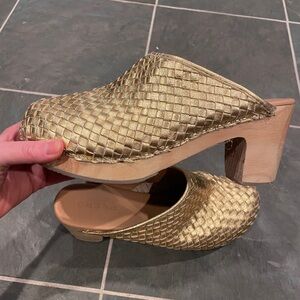 Gold Woven leather anthropologie Pilcro Clogs